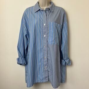 ASOS Design Oversized Cotton Button Up Mixed Striped Shirt Blue White US4 New